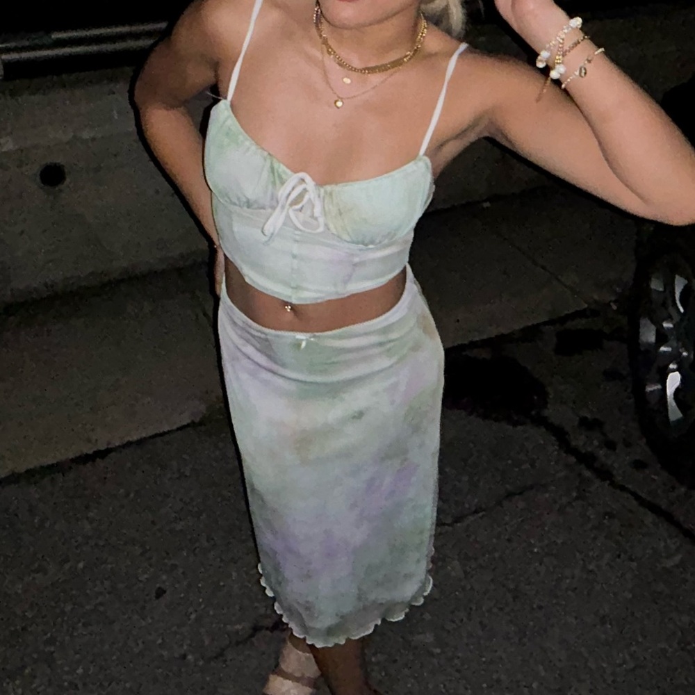 pastel top & midi skirt set
